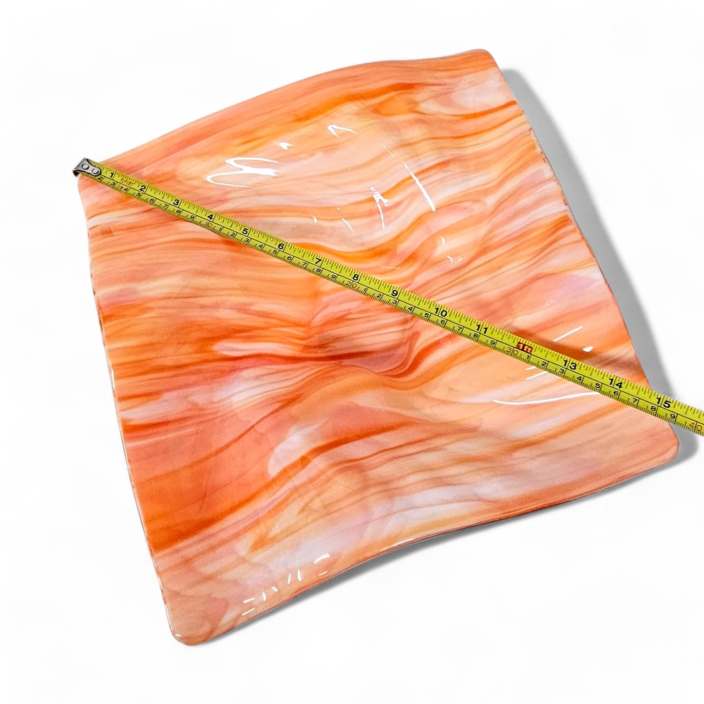 Glass Art Wave Bowl in Orange Peach White