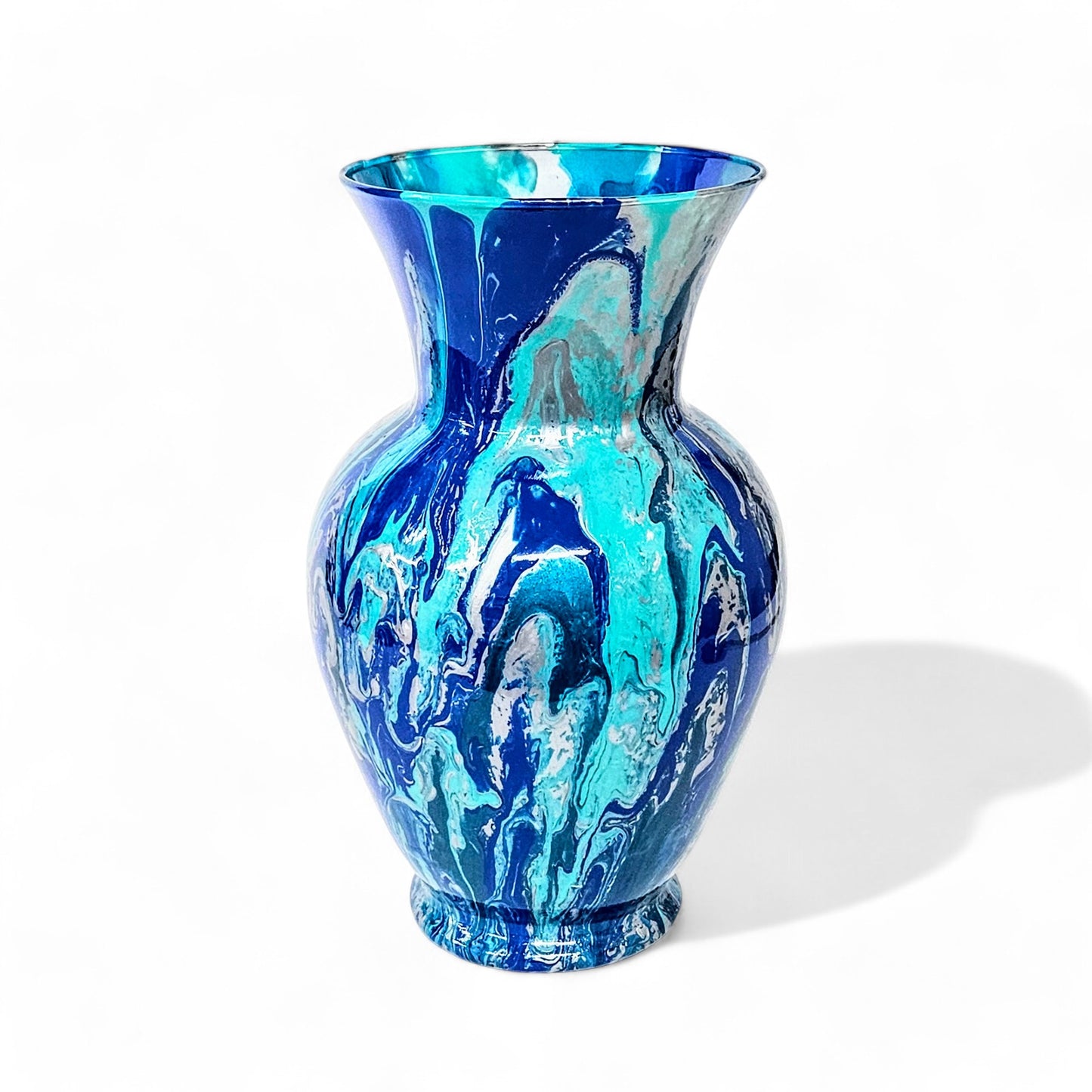 Fluid Art Vase in Aqua Blue Teal Silver