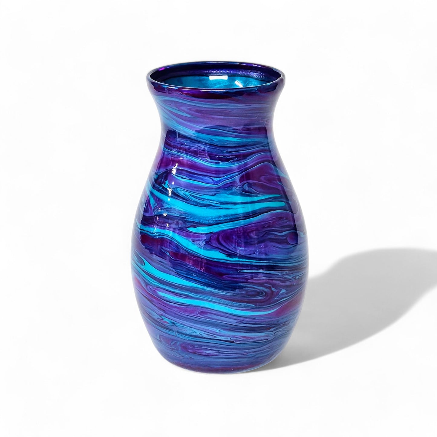 Glass Art Painted Vase in Aqua Blue Purple 