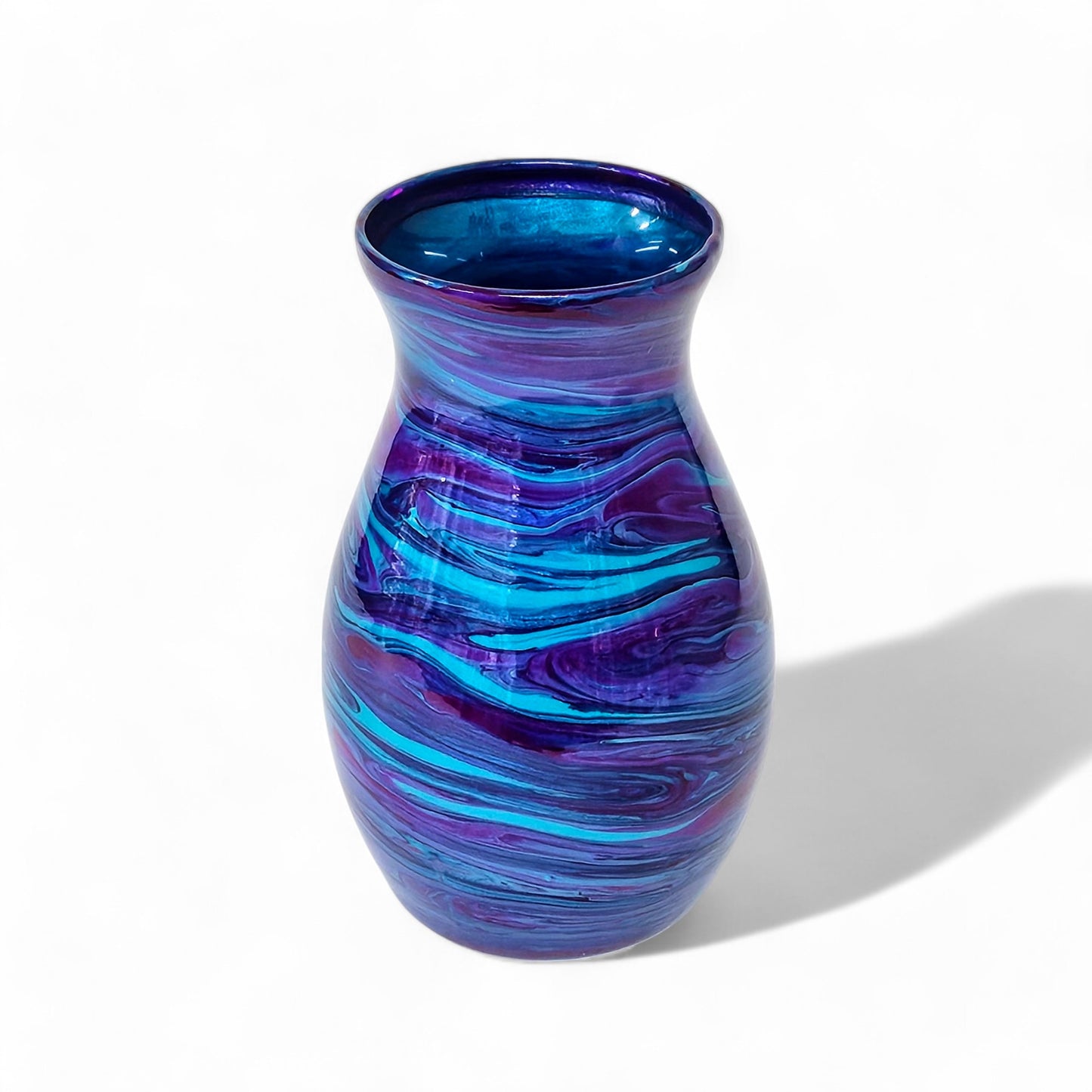 Glass Art Painted Vase in Aqua Blue Purple 