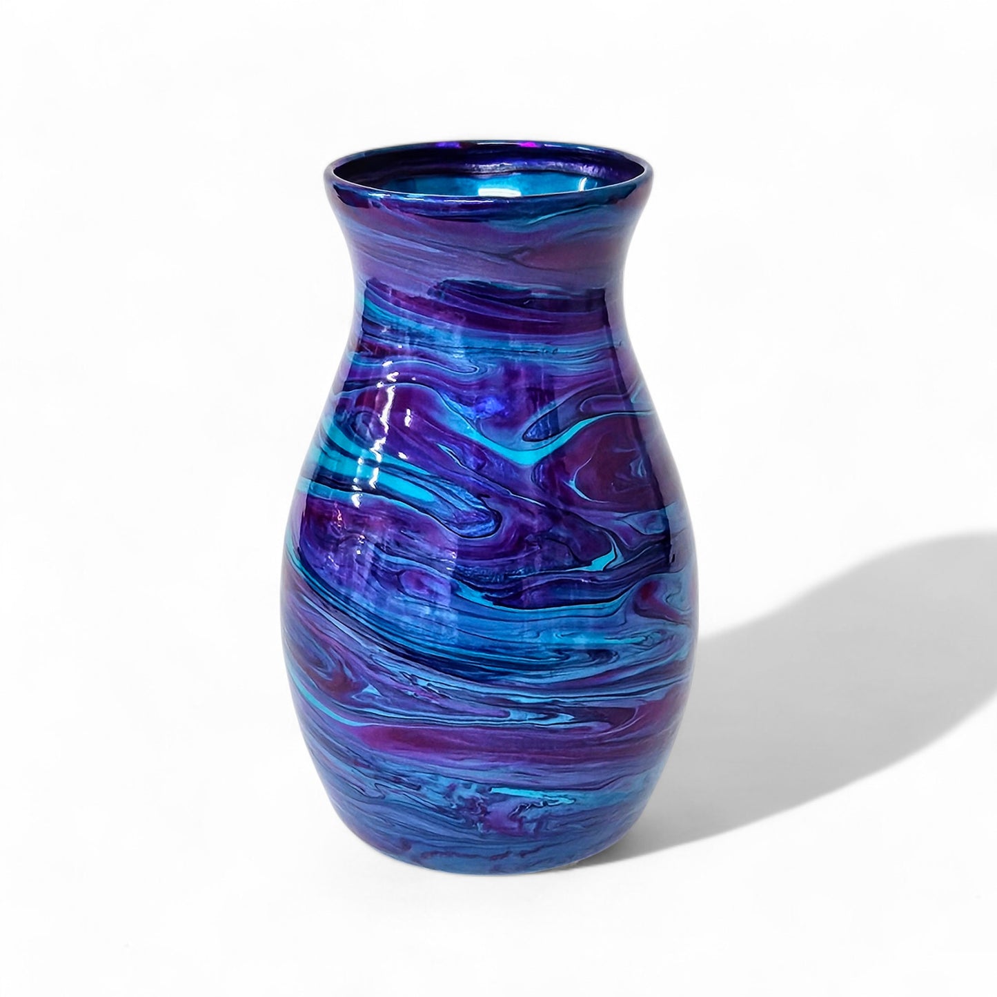 Glass Art Painted Vase in Aqua Blue Purple 