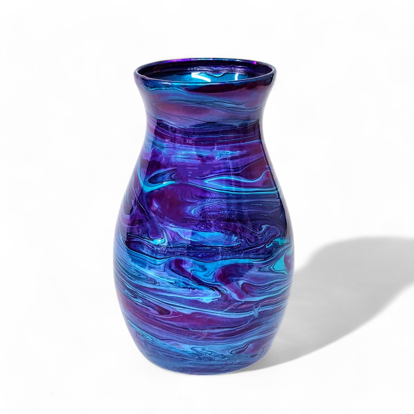 Glass Art Painted Vase in Aqua Blue Purple 