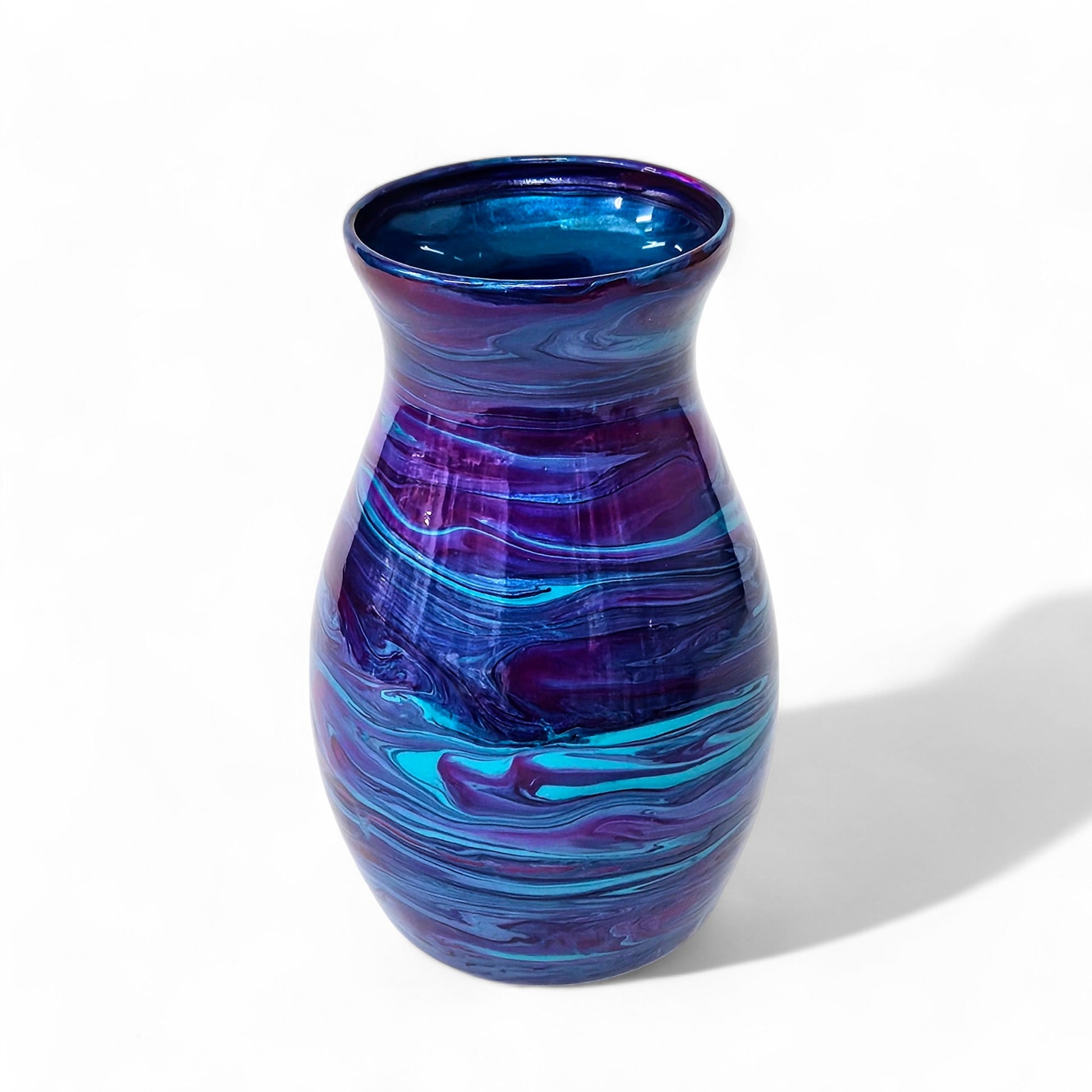 Glass Art Painted Vase in Aqua Blue Purple 