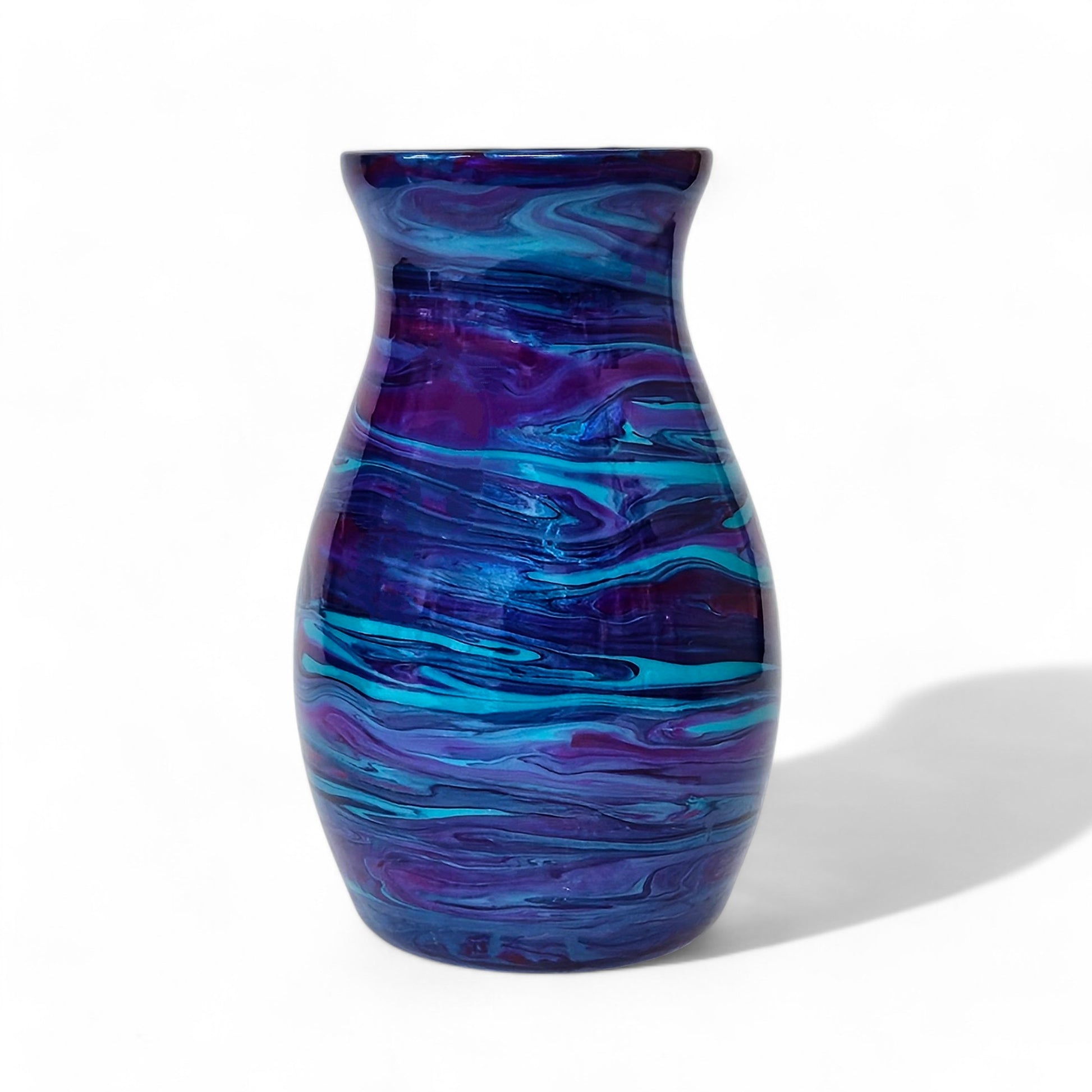 Glass Art Painted Vase in Aqua Blue Purple 