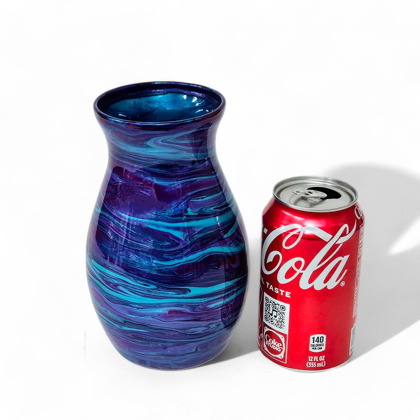 Glass Art Painted Vase in Aqua Blue Purple