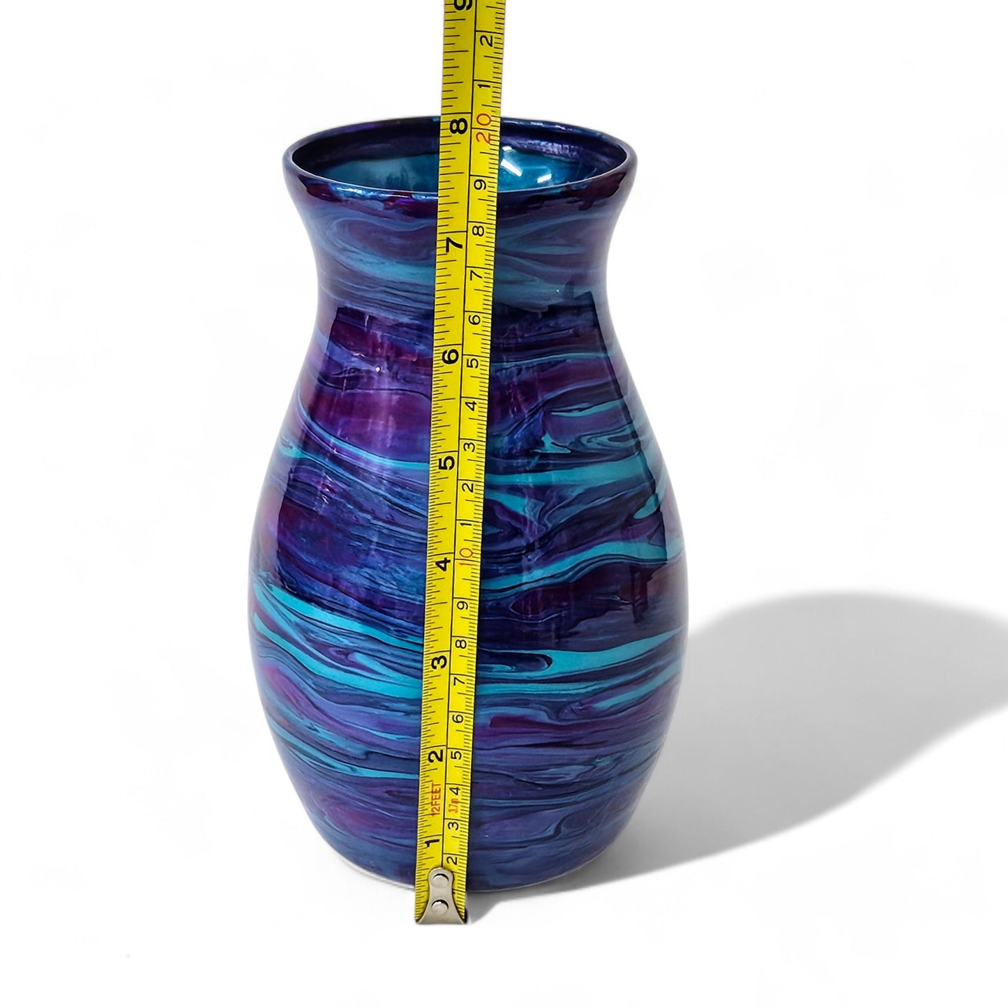 Glass Art Painted Vase in Aqua Blue Purple