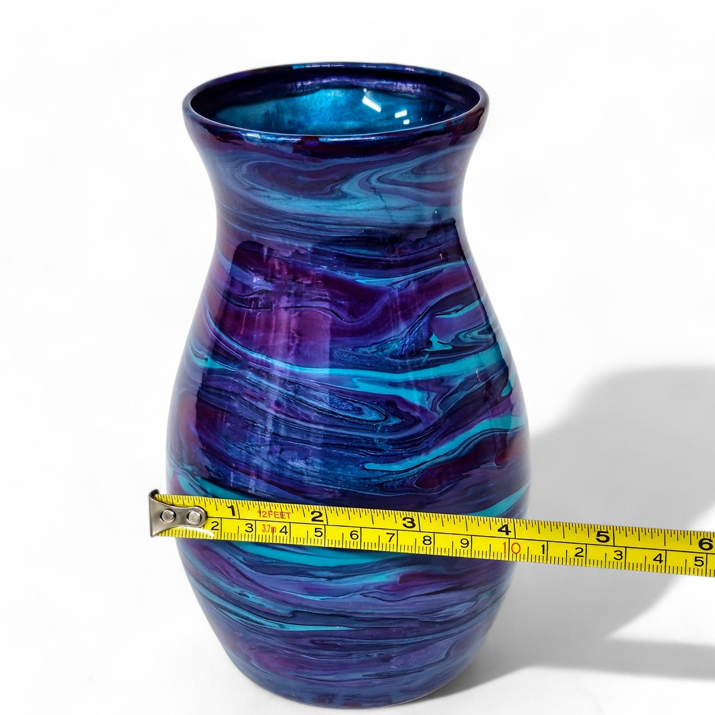 Glass Art Painted Vase in Aqua Blue Purple