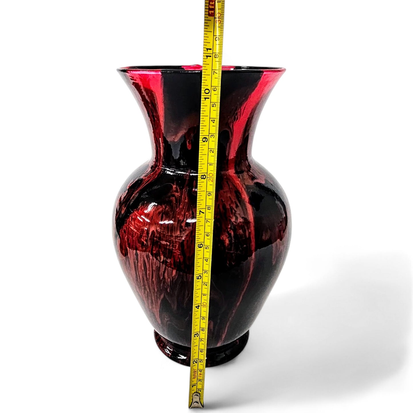 Painted Glass Vase in Red and Black | Centerpiece Fluid Art Vase