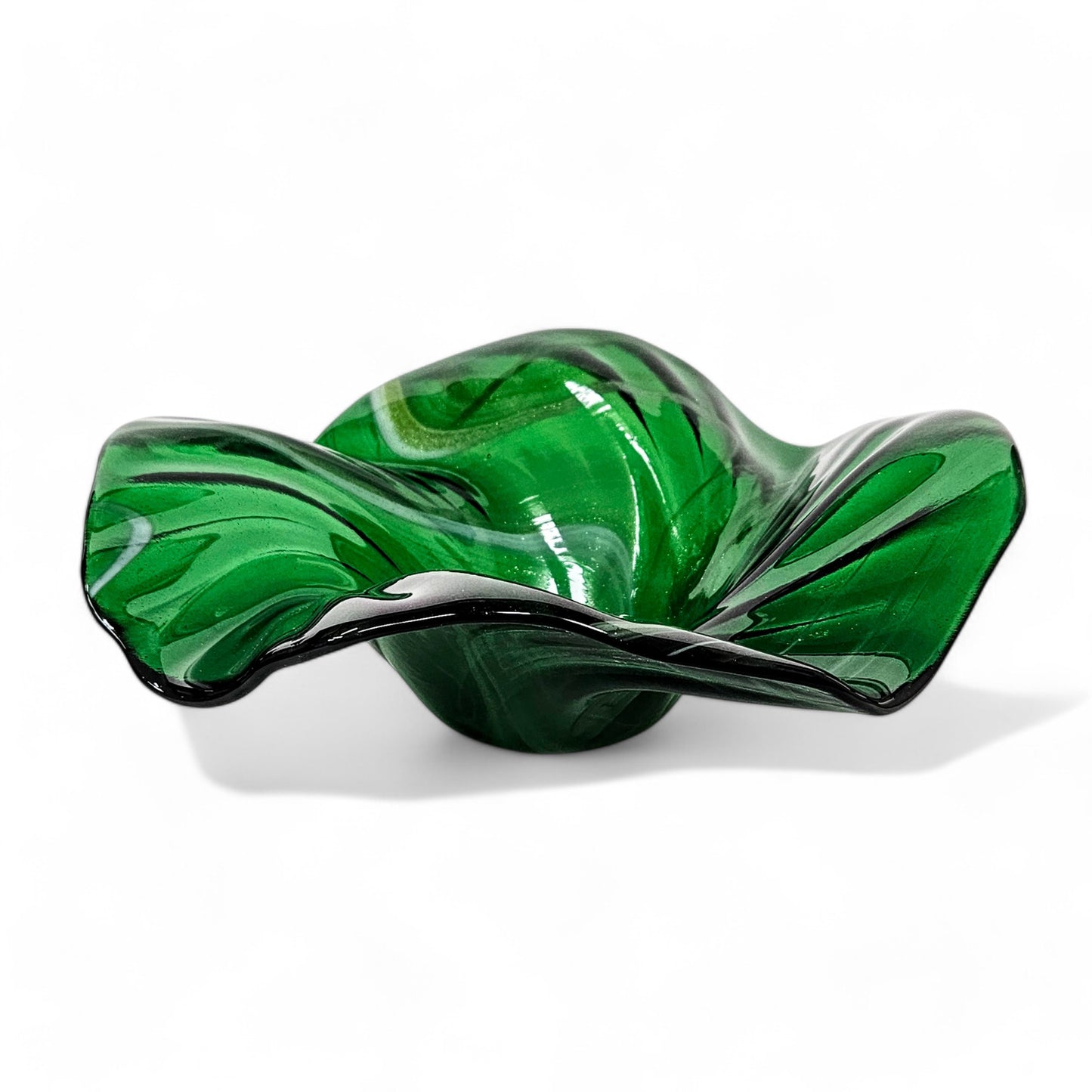 Glass Art Wave Bowl in Kelly Green Aventurine Glass