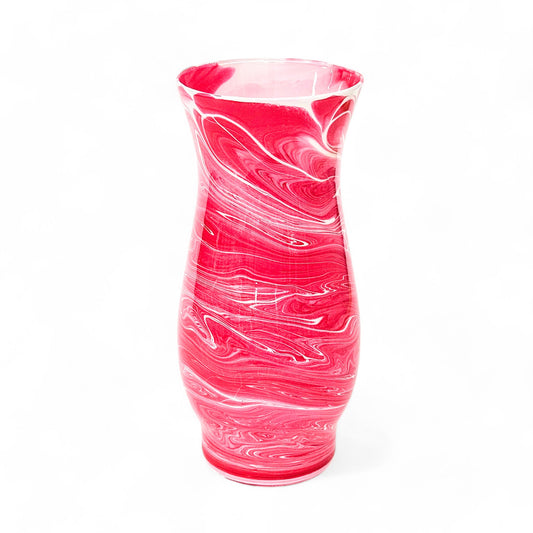 Painted Vase in Red and White | 8 1/2 Inch Tall Fluid Art Flower Vase 