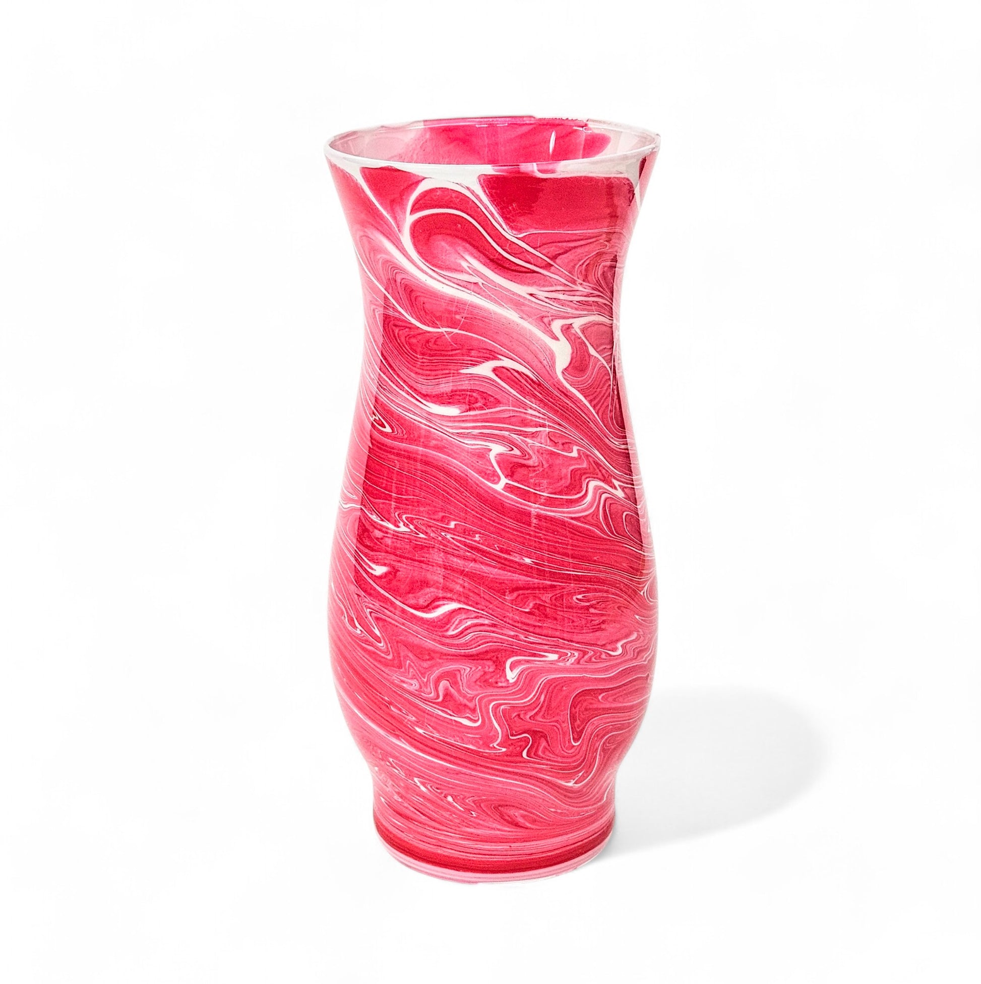 Painted Vase in Red and White | 8 1/2 Inch Tall Fluid Art Flower Vase 