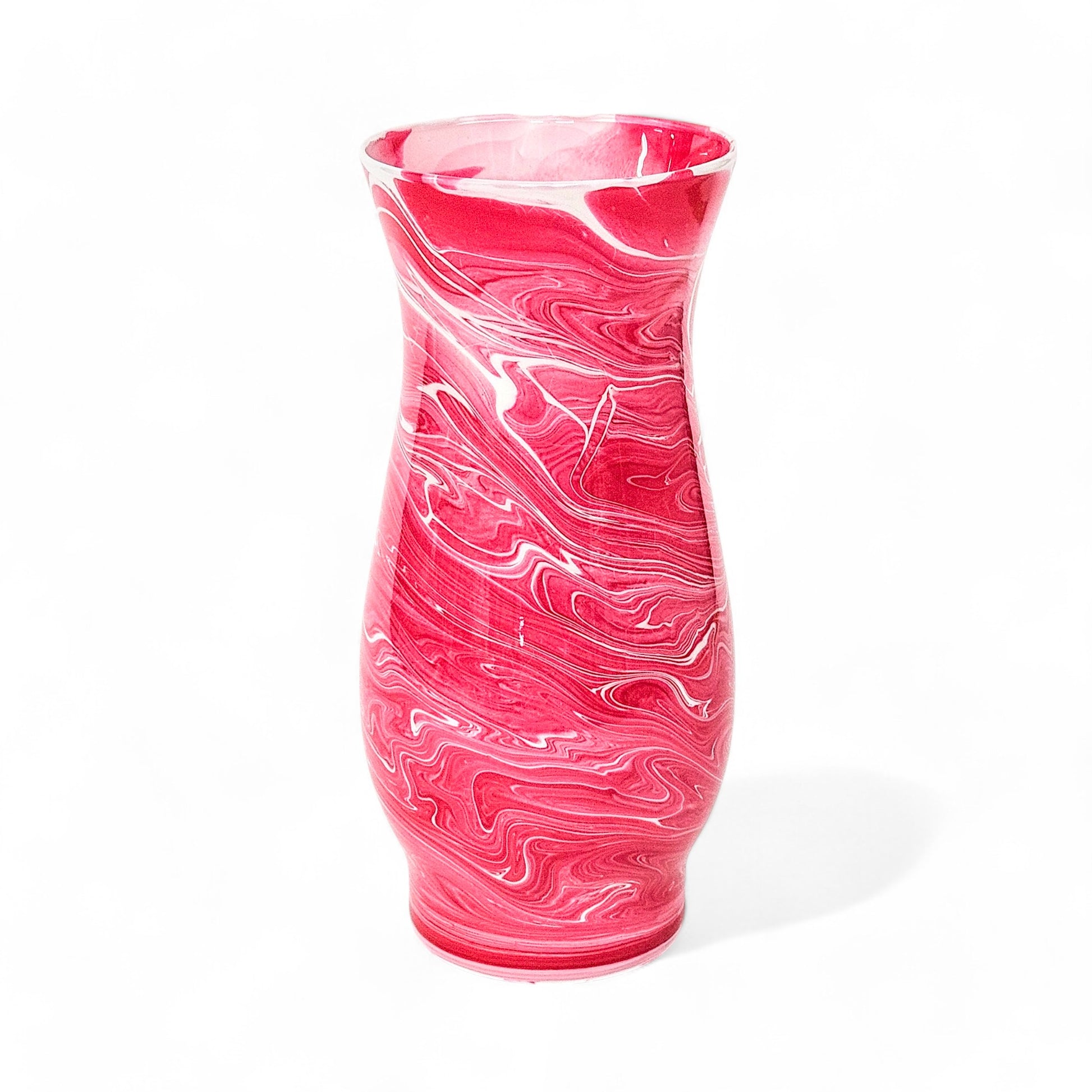 Painted Vase in Red and White | 8 1/2 Inch Tall Fluid Art Flower Vase 