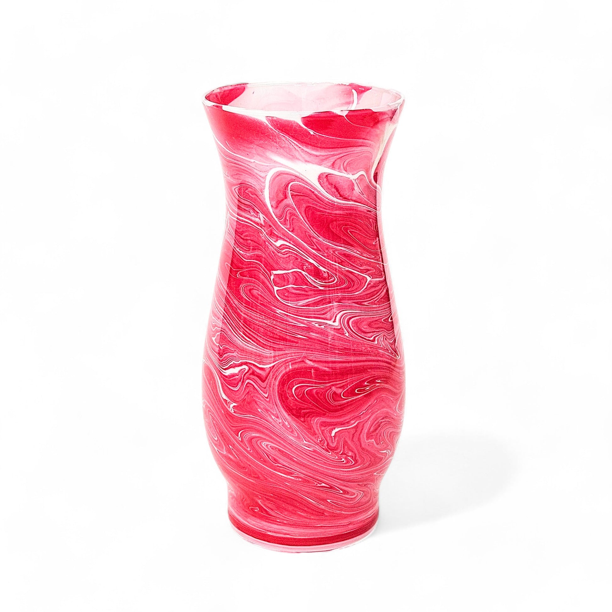 Painted Vase in Red and White | 8 1/2 Inch Tall Fluid Art Flower Vase 