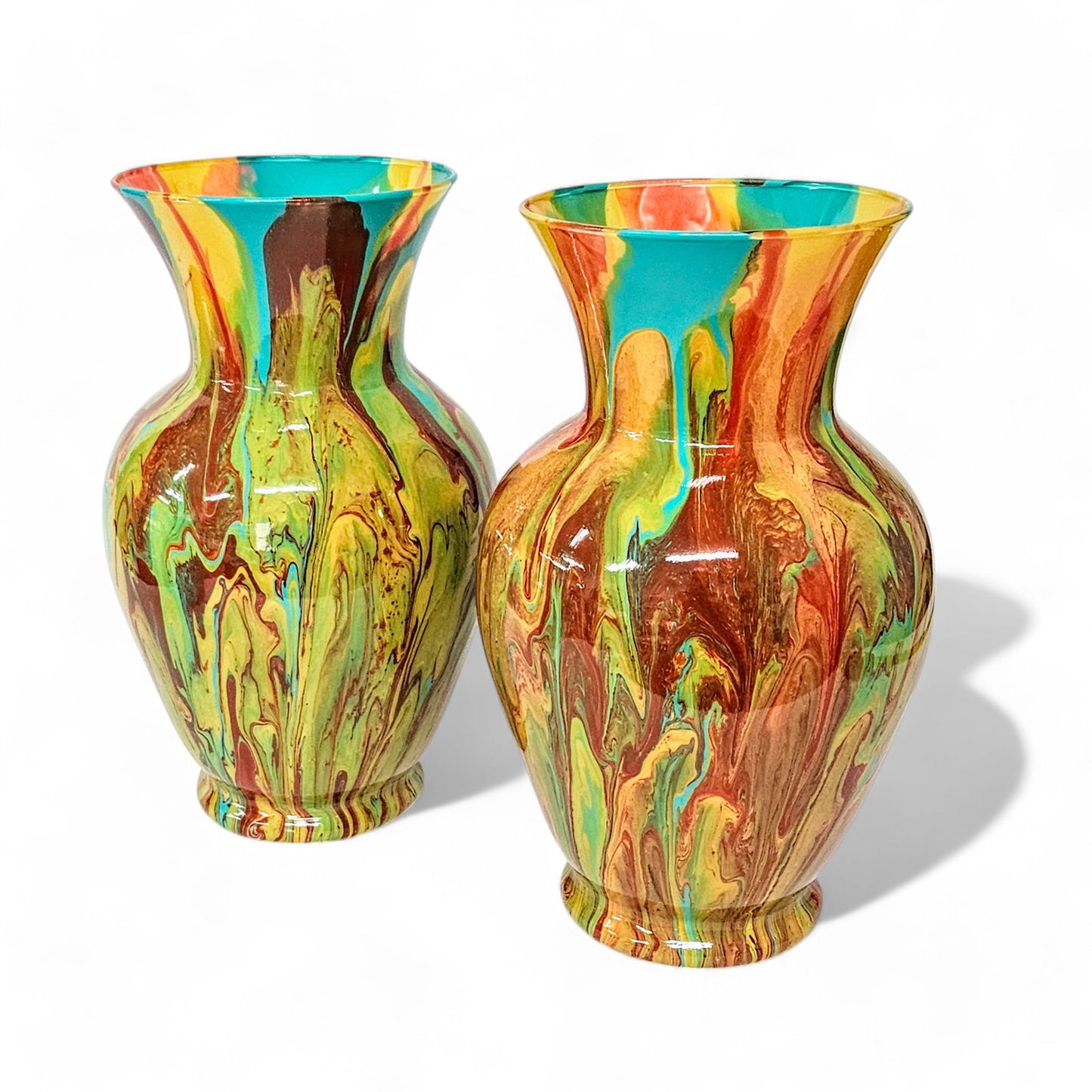 Fluid Art Vase in Turquoise Orange Tan