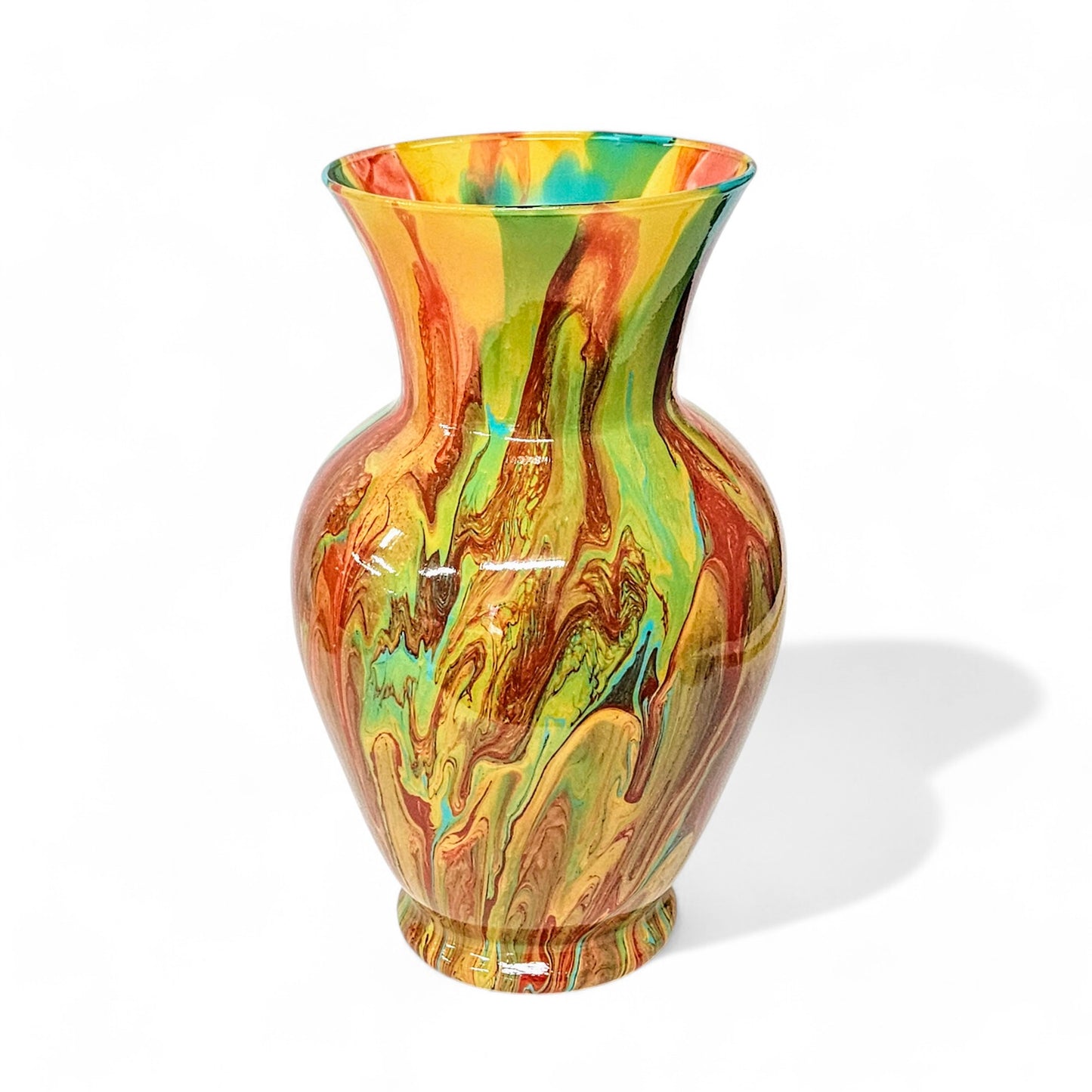 Fluid Art Vase in Turquoise Orange Tan