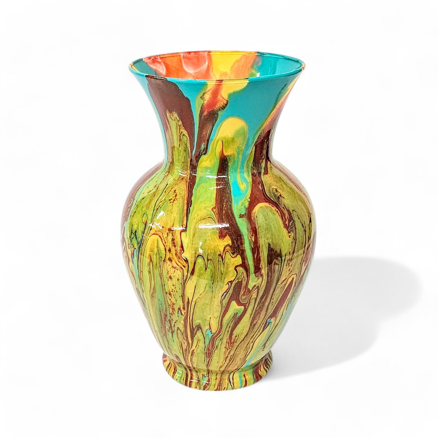 Fluid Art Vase in Turquoise Orange Tan