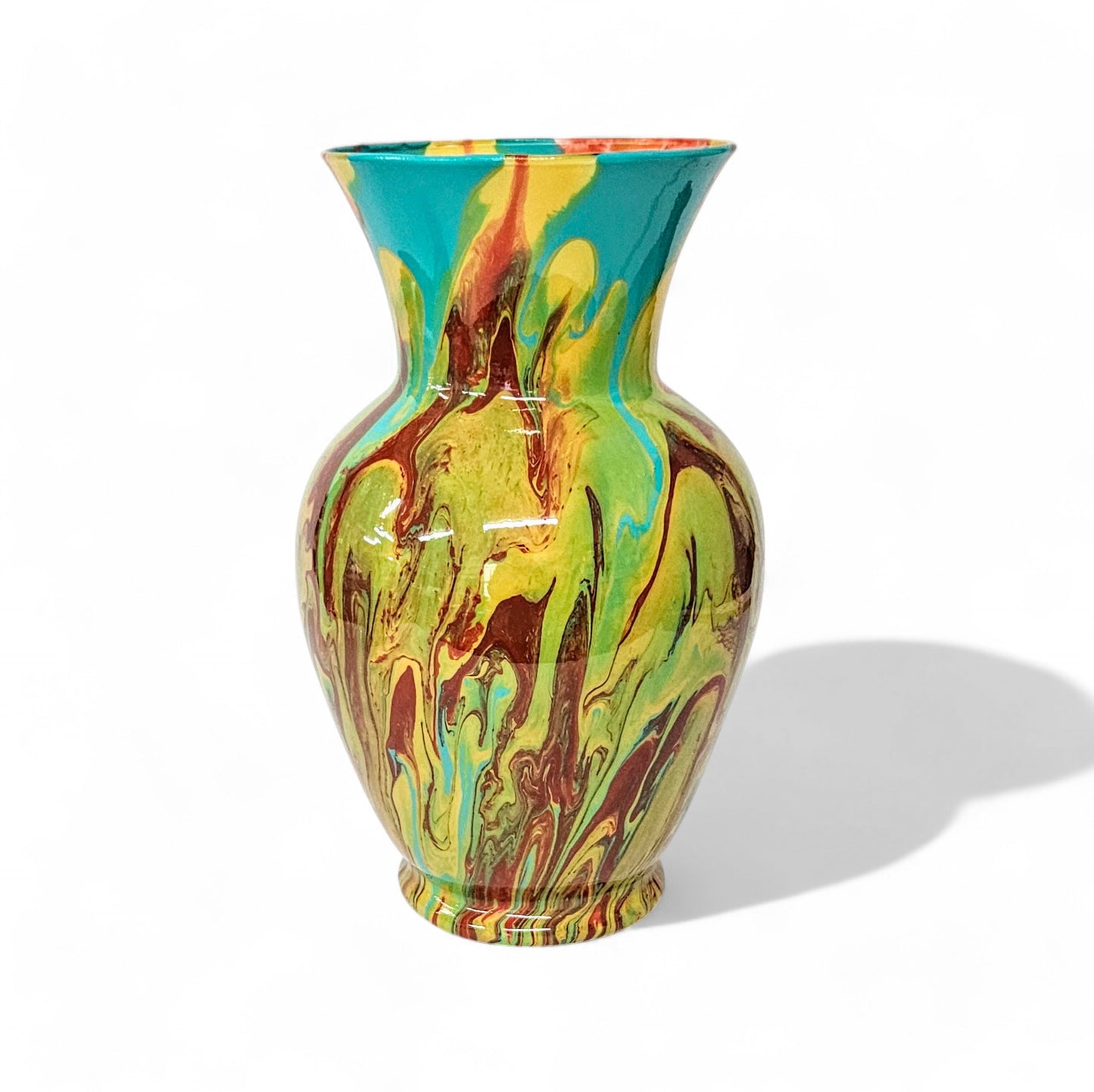 Fluid Art Vase in Turquoise Orange Tan