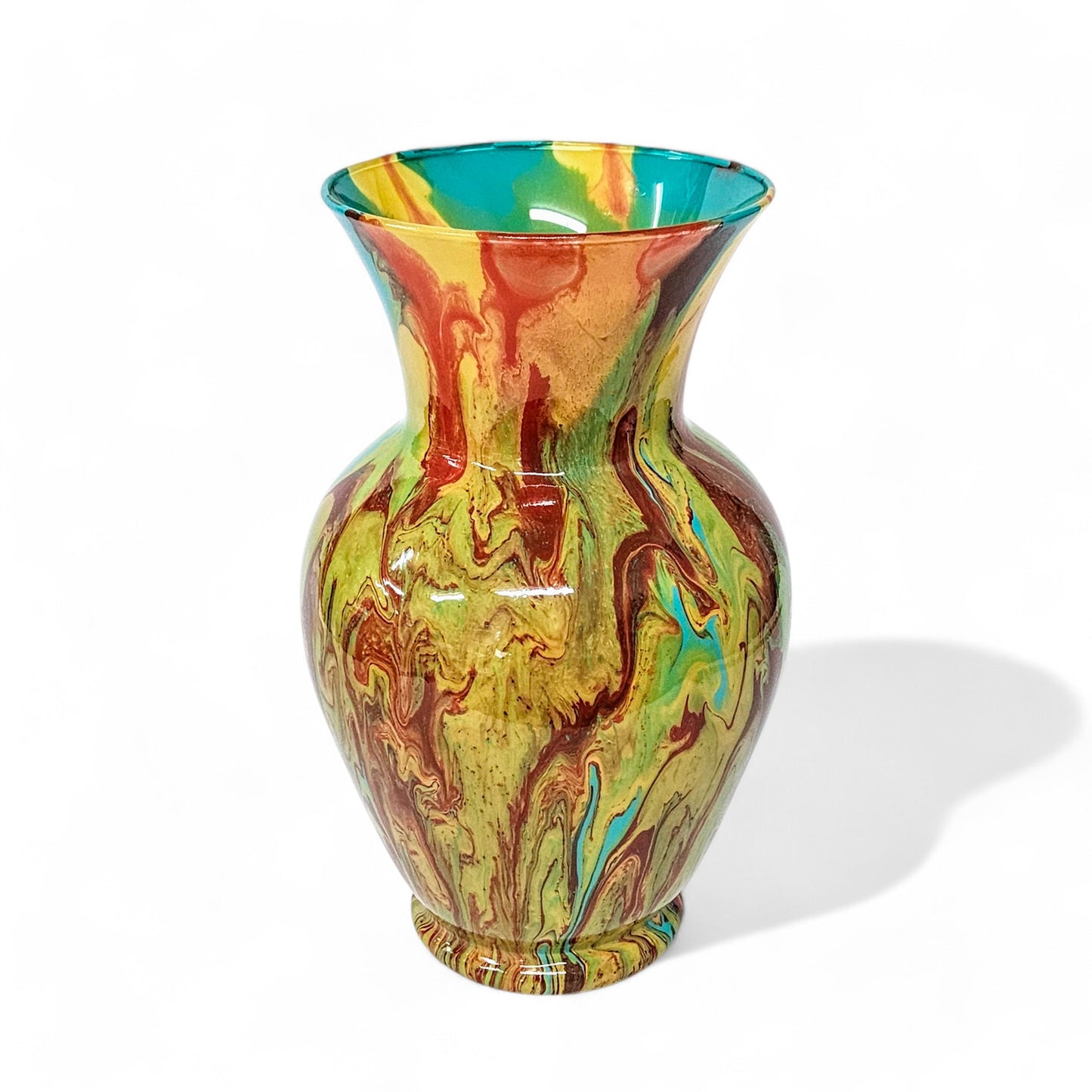 Fluid Art Vase in Turquoise Orange Tan