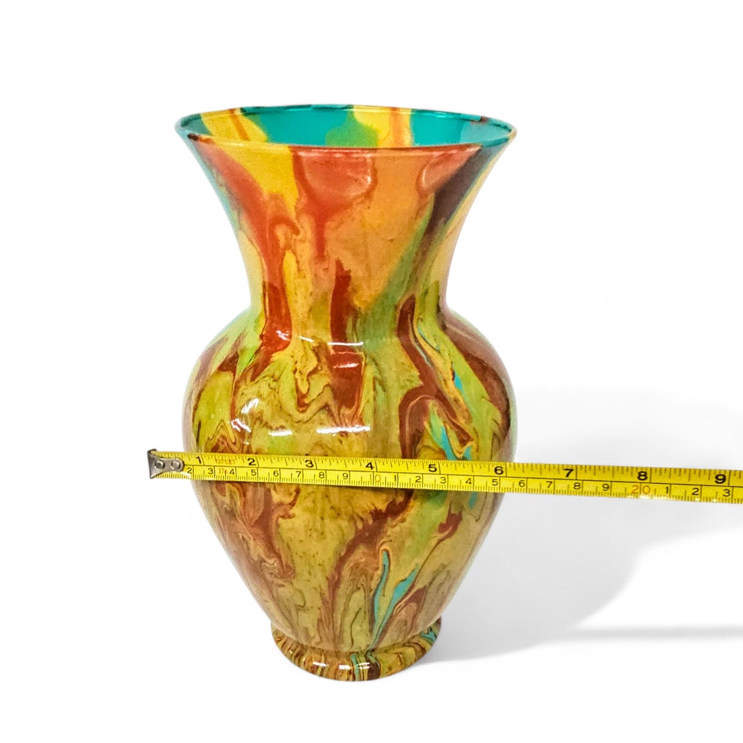 Fluid Art Vase in Turquoise Orange Tan