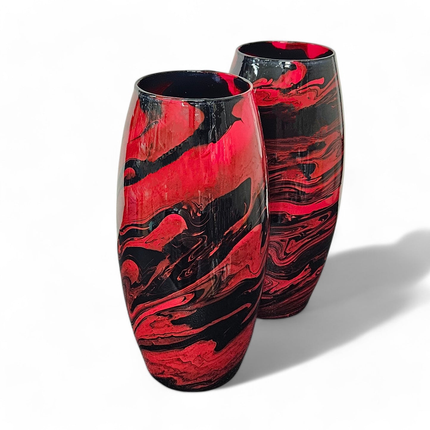 Glass Art Red and Black Tall Flower Vase | Fluid Art