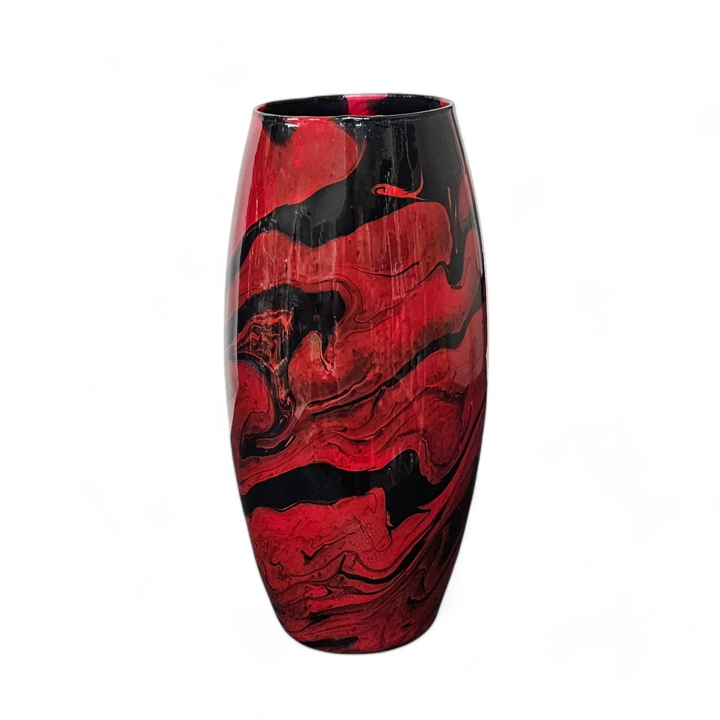 Glass Art Red and Black Tall Flower Vase | Fluid Art