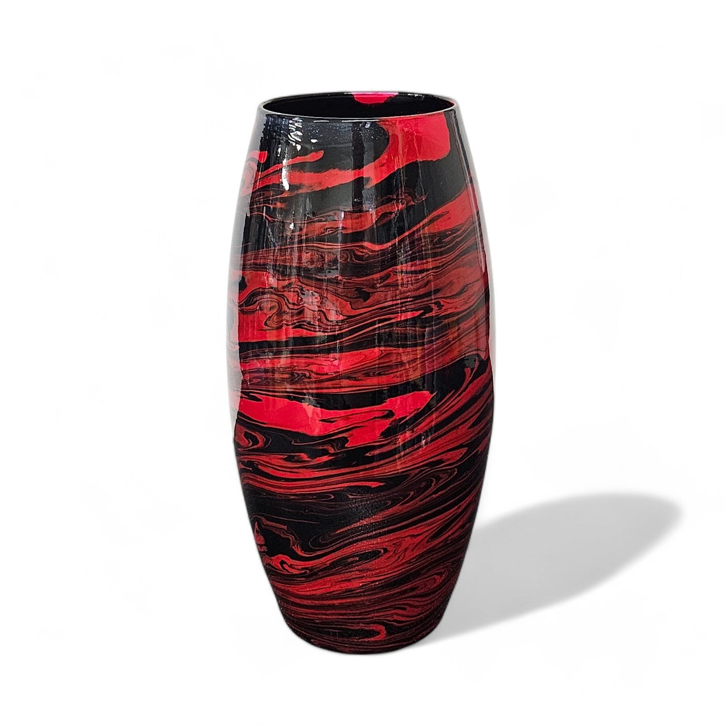 Glass Art Red and Black Tall Flower Vase | Fluid Art