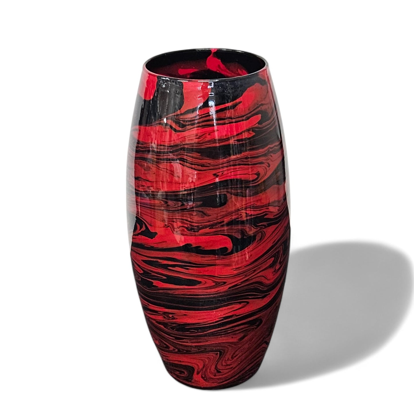 Glass Art Red and Black Tall Flower Vase | Fluid Art