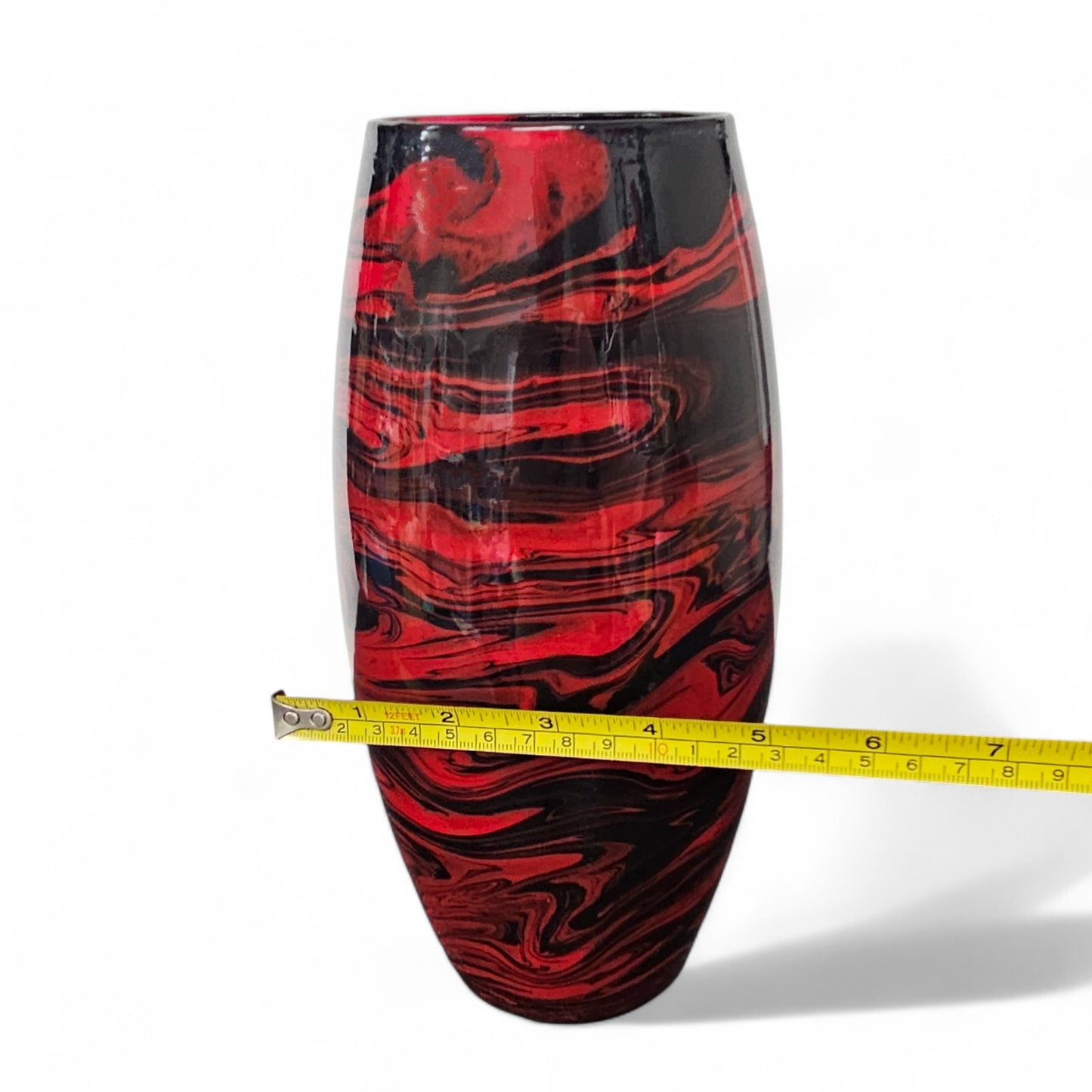 Glass Art Red and Black Tall Flower Vase | Fluid Art