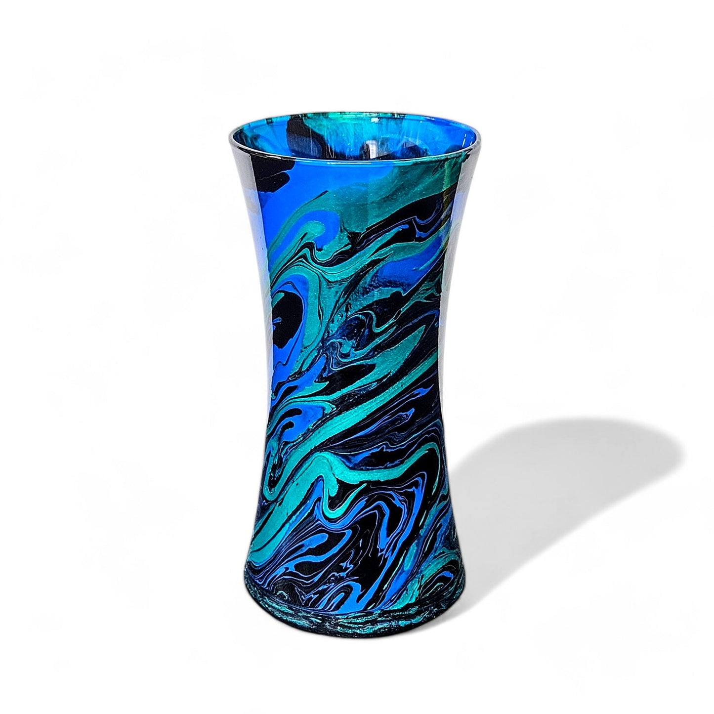 Painted Glass Art Vase in Teal Turquoise Black