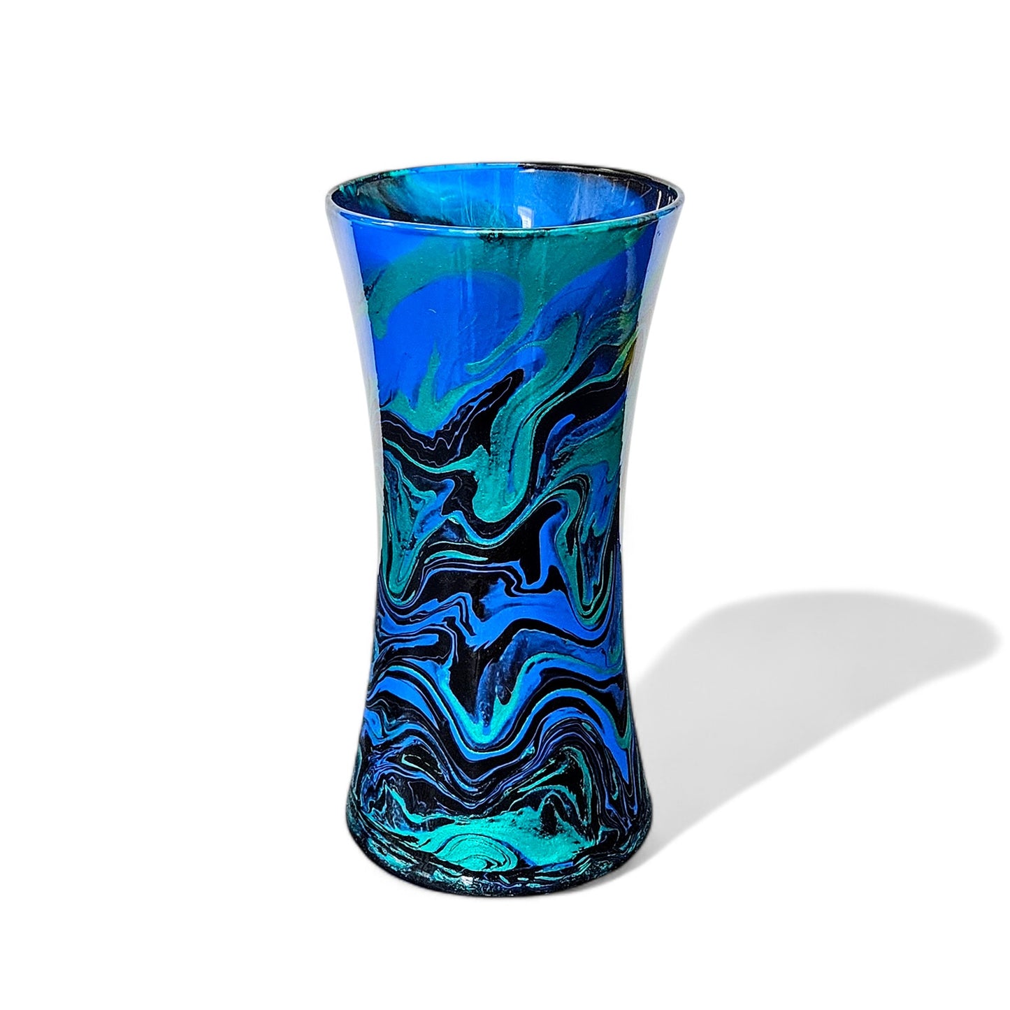 Painted Glass Art Vase in Teal Turquoise Black