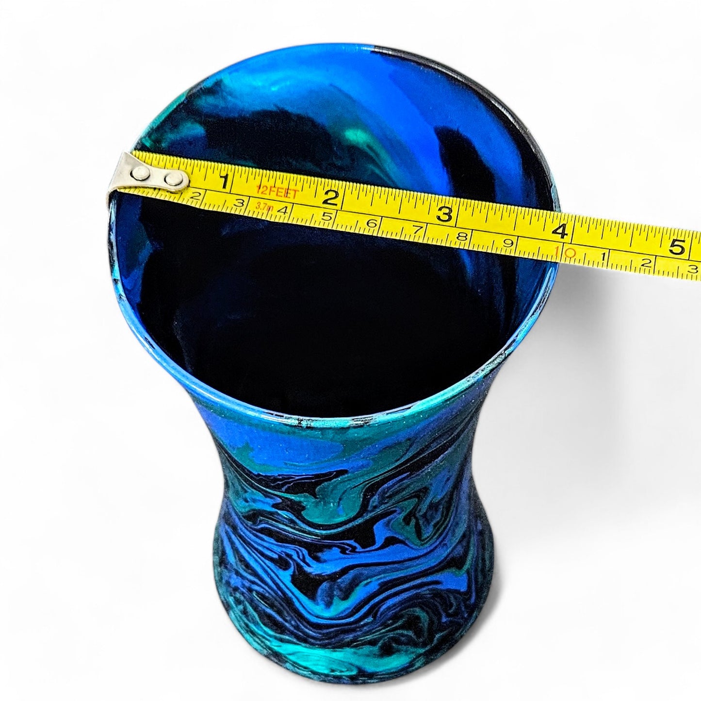 Painted Glass Art Vase in Teal Turquoise Black