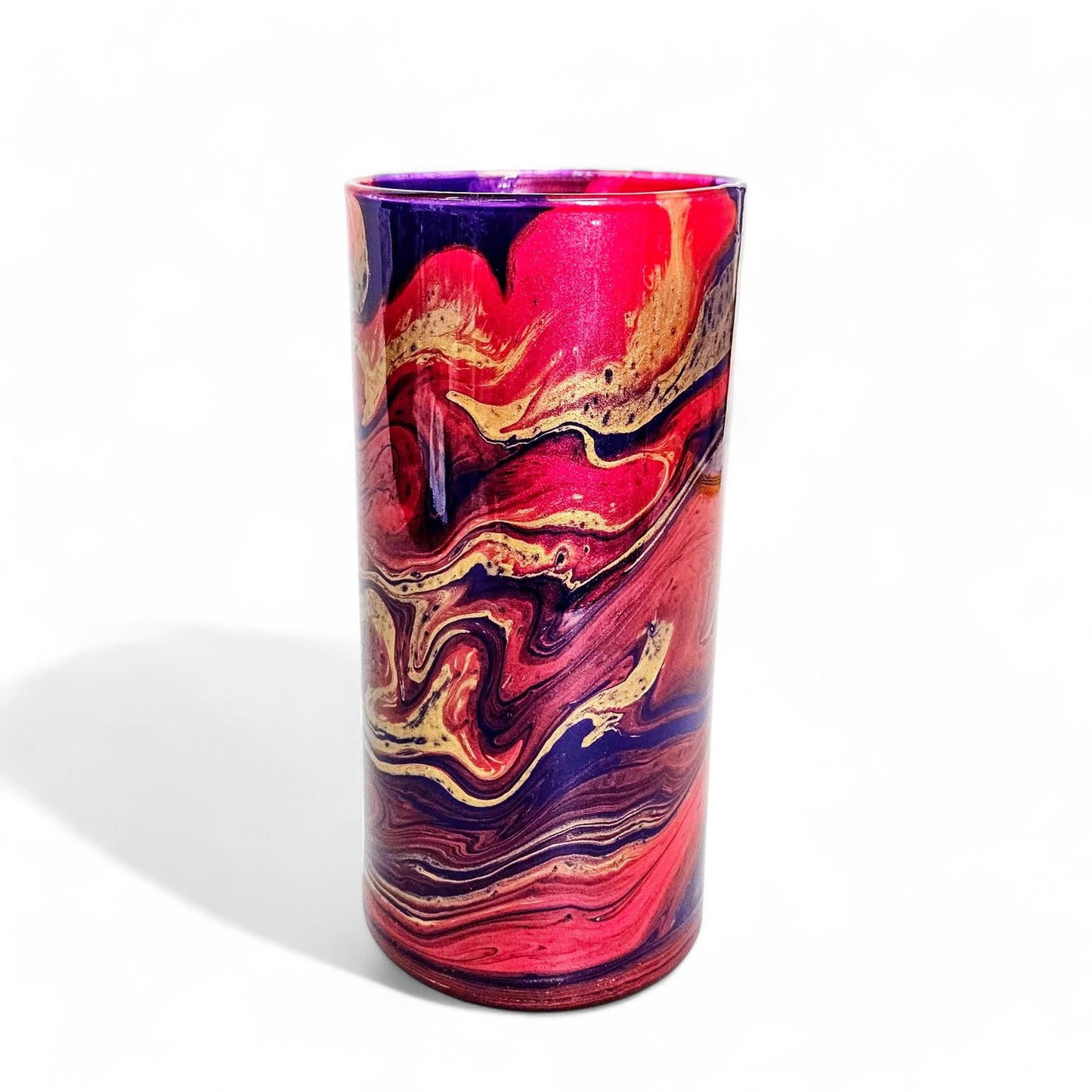 Modern Vase in Red Gold Purple Jewel Tones | Cylinder Vase