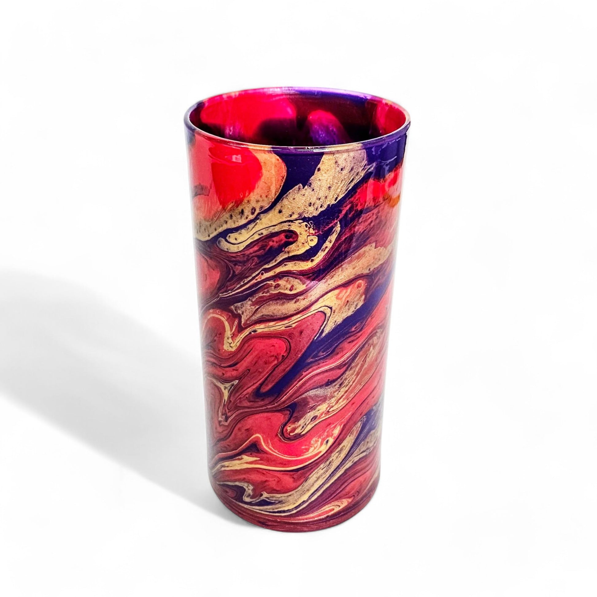 Modern Vase in Red Gold Purple Jewel Tones | Cylinder Vase