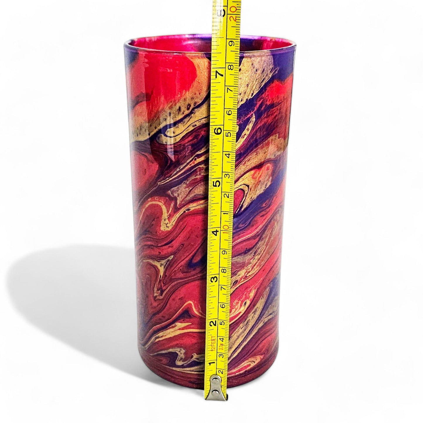 Modern Vase in Red Gold Purple Jewel Tones | Cylinder Vase