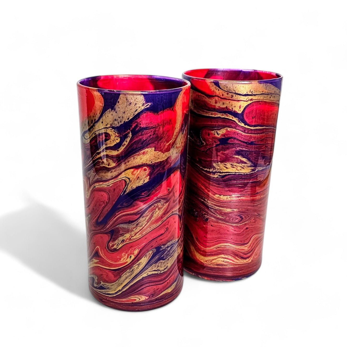 Modern Vase in Red Gold Purple Jewel Tones | Cylinder Vase