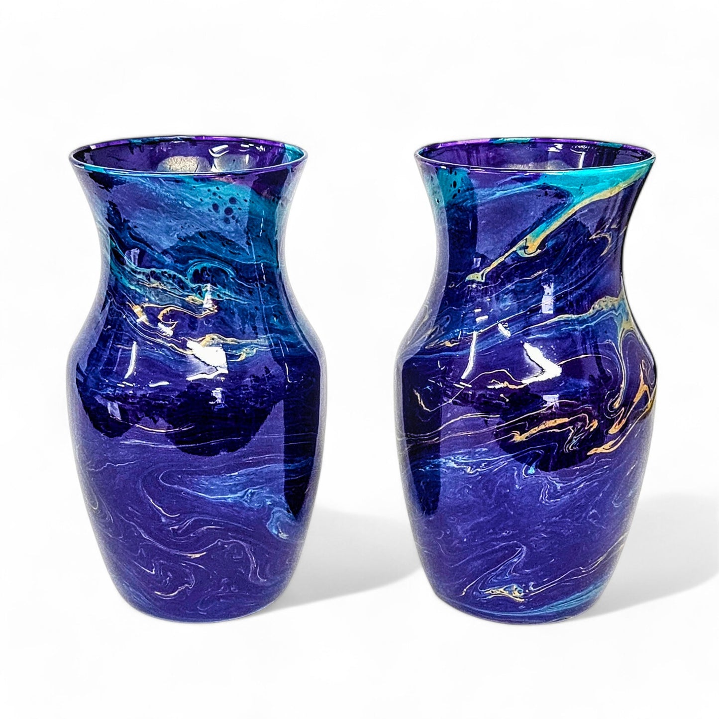 Painted Glass Art Vase in Aqua Purple Gold