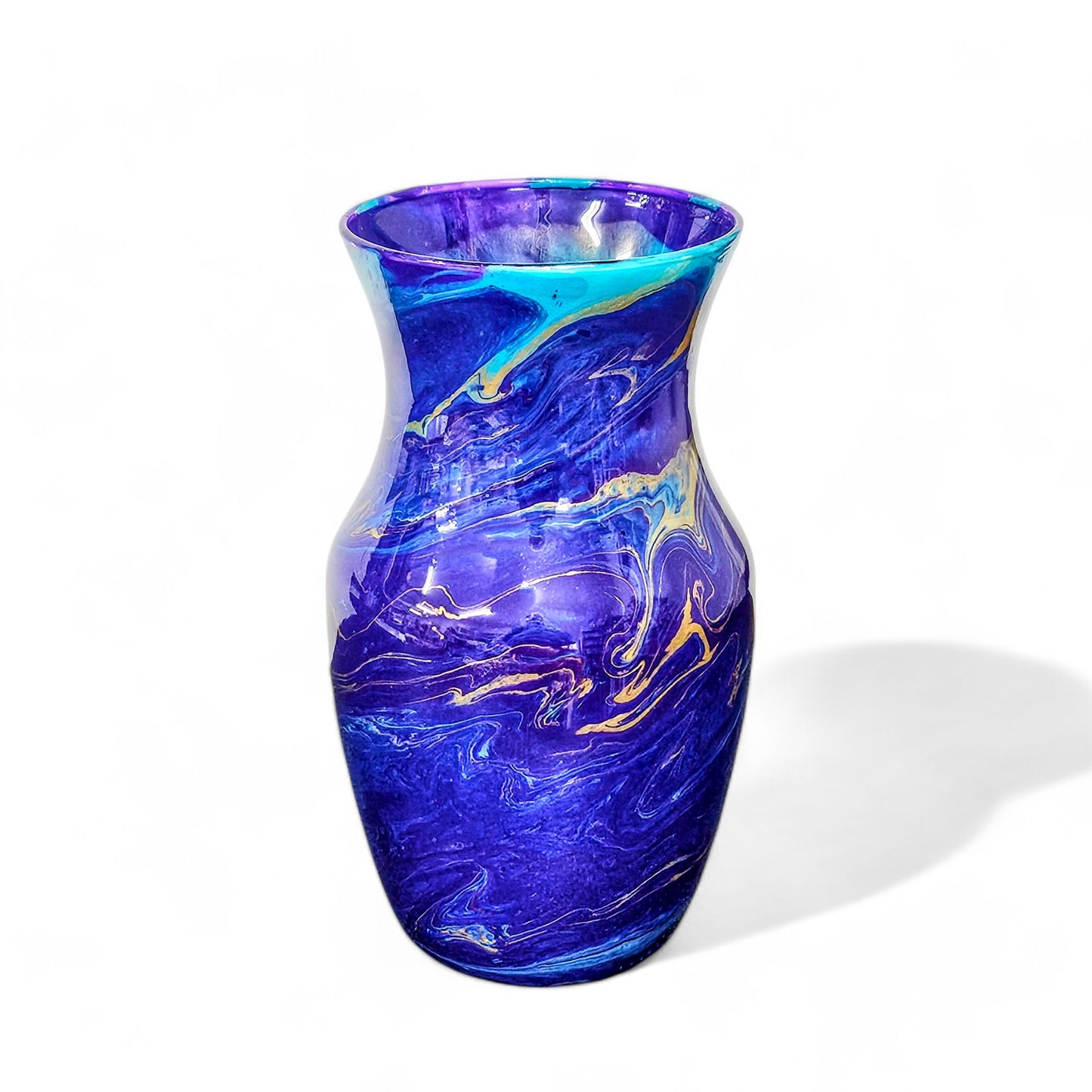 Painted Glass Art Vase in Aqua Purple Gold