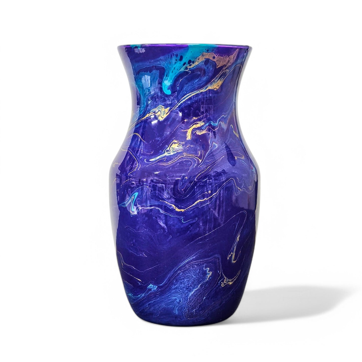 Painted Glass Art Vase in Aqua Purple Gold