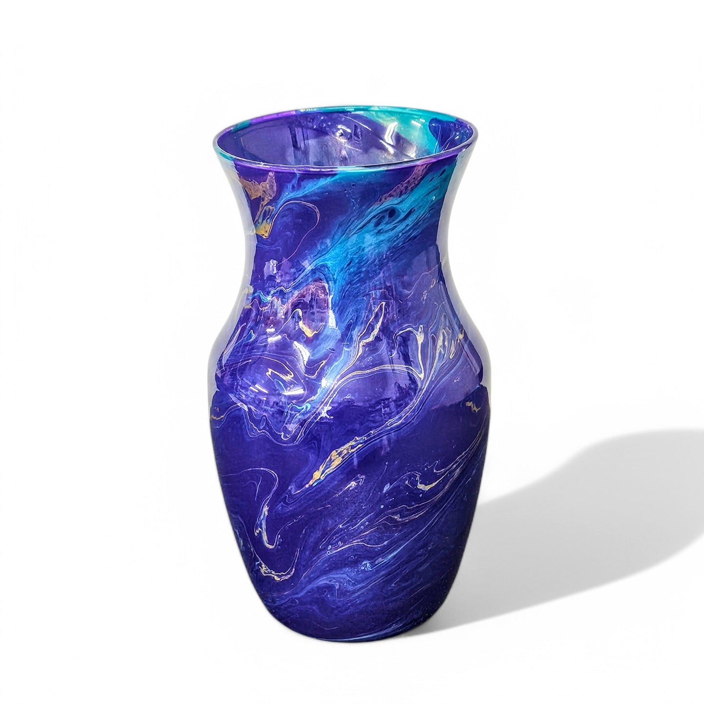 Painted Glass Art Vase in Aqua Purple Gold