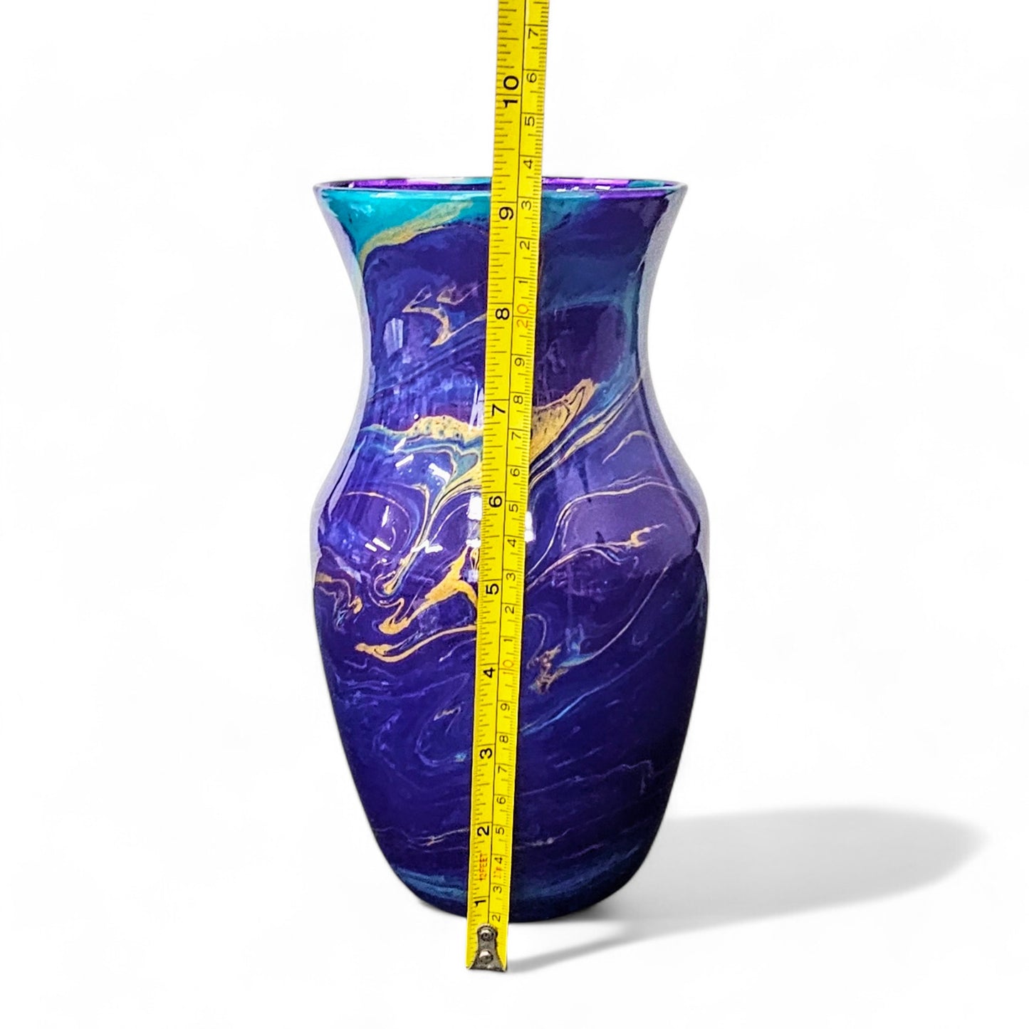 Painted Glass Art Vase in Aqua Purple Gold