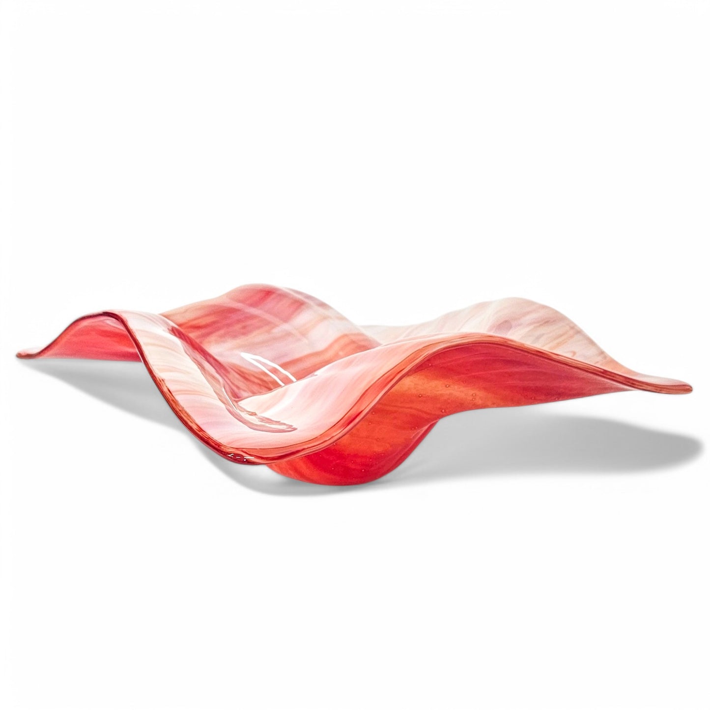 Fire and Ice Glass Art Wave Bowl in Red and White 