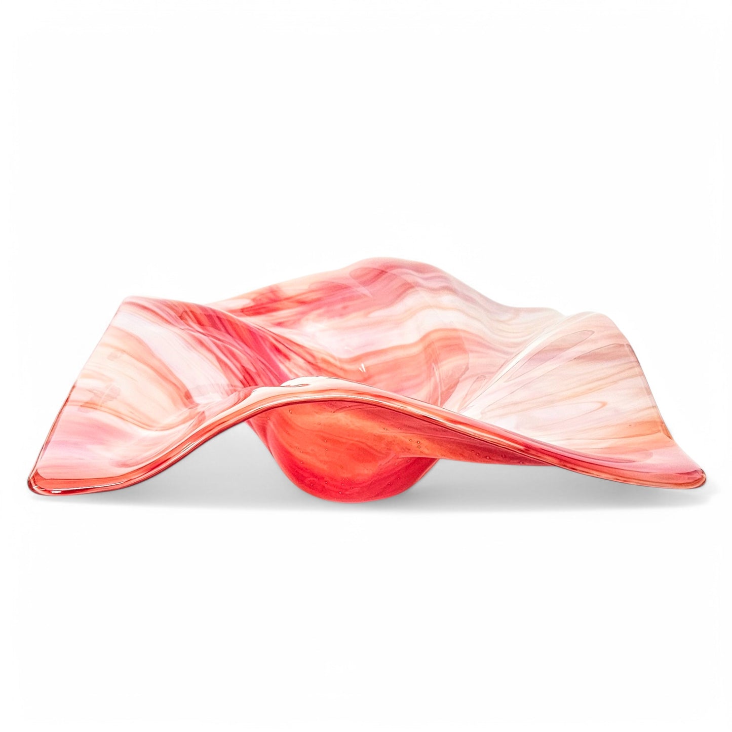 Fire and Ice Glass Art Wave Bowl in Red and White 