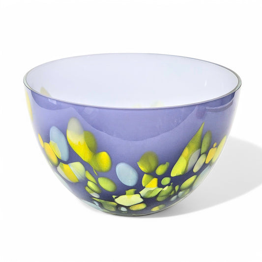 Sasaki Glass Lavender Serving Bowl with Green Yellow Accents 