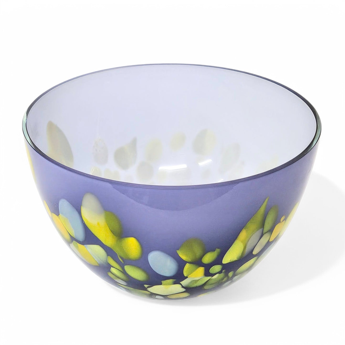 Sasaki Glass Lavender Serving Bowl with Green Yellow Accents 