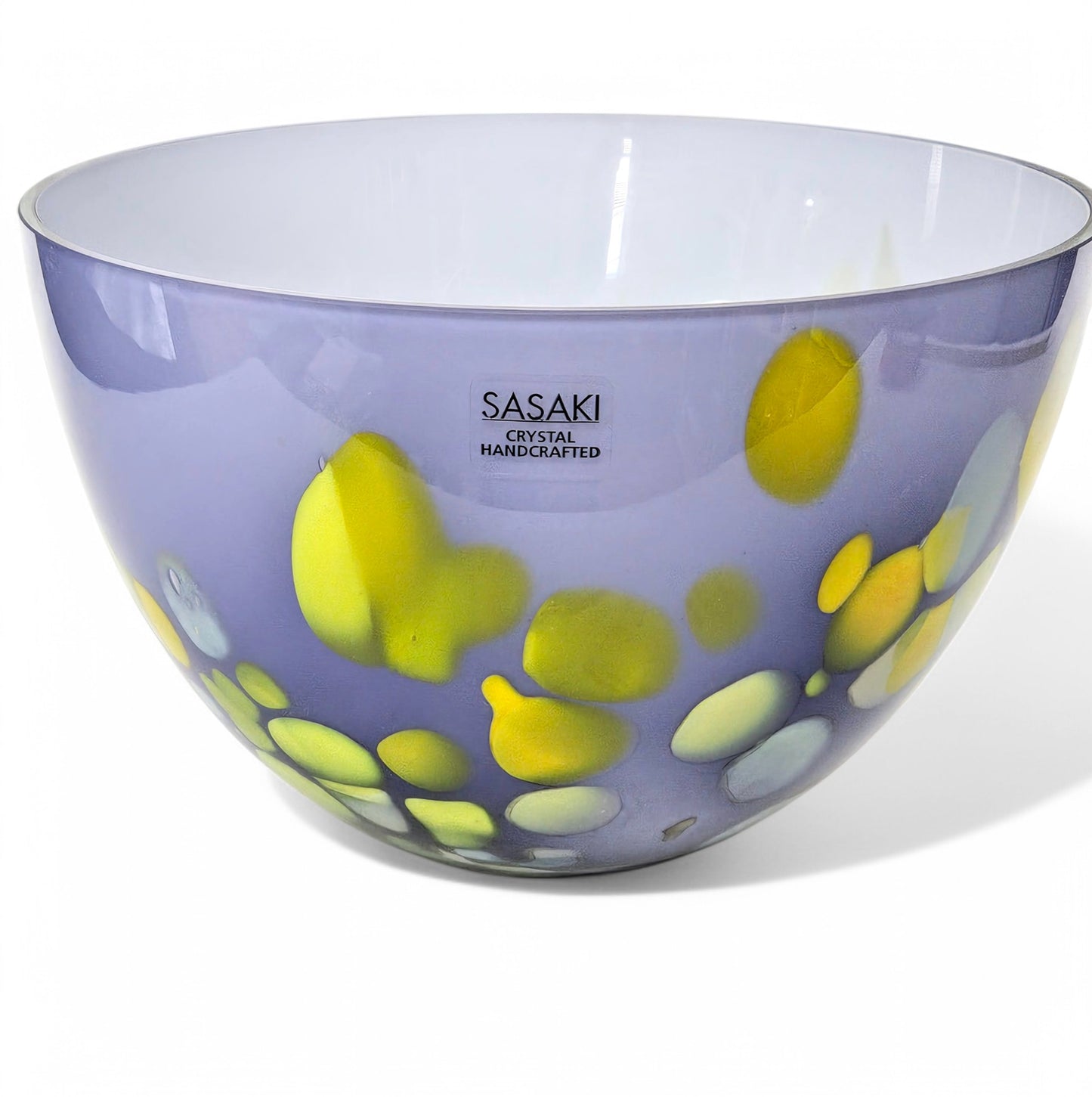 Sasaki Glass Lavender Serving Bowl with Green Yellow Accents 