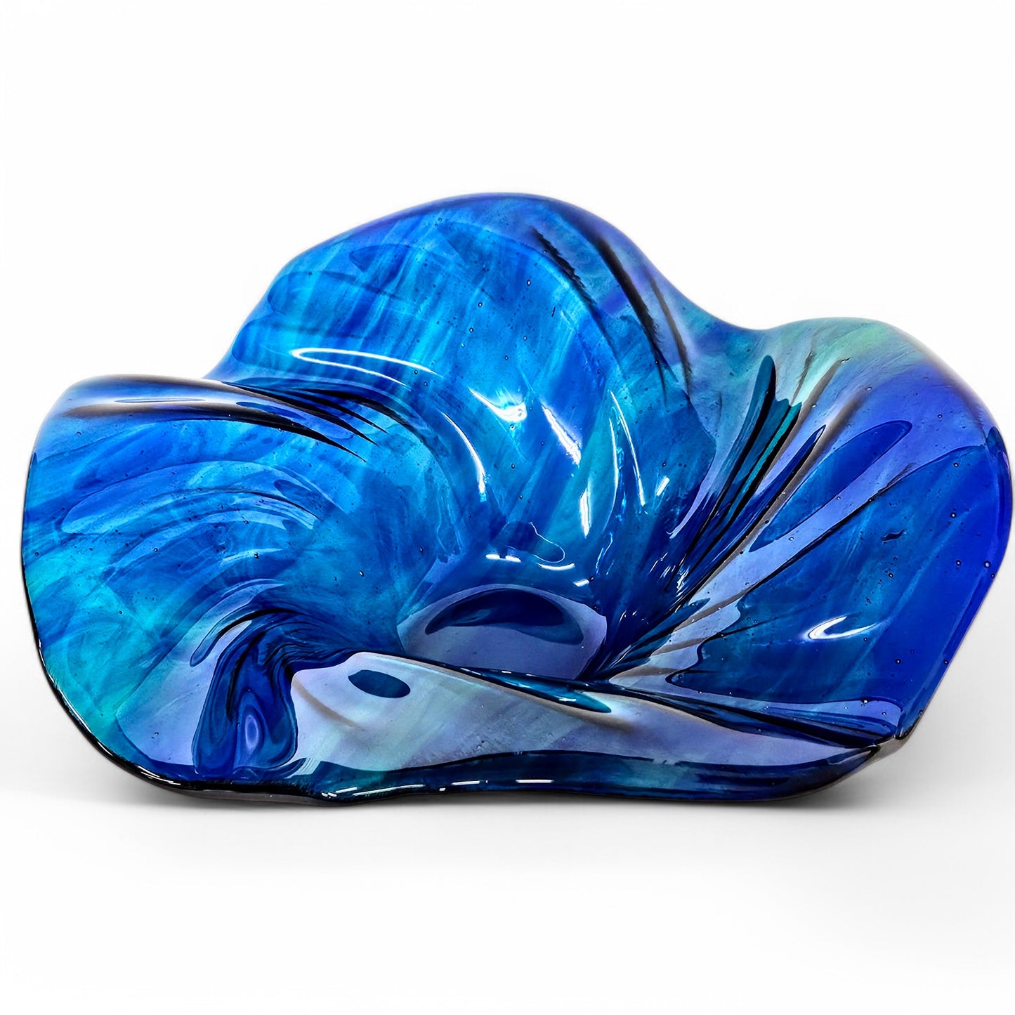 Glass Art Wave Bowl in Aqua Teal Navy Blue