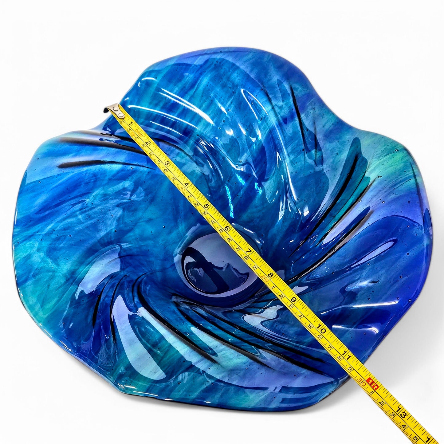 Glass Art Wave Bowl in Aqua Teal Navy Blue