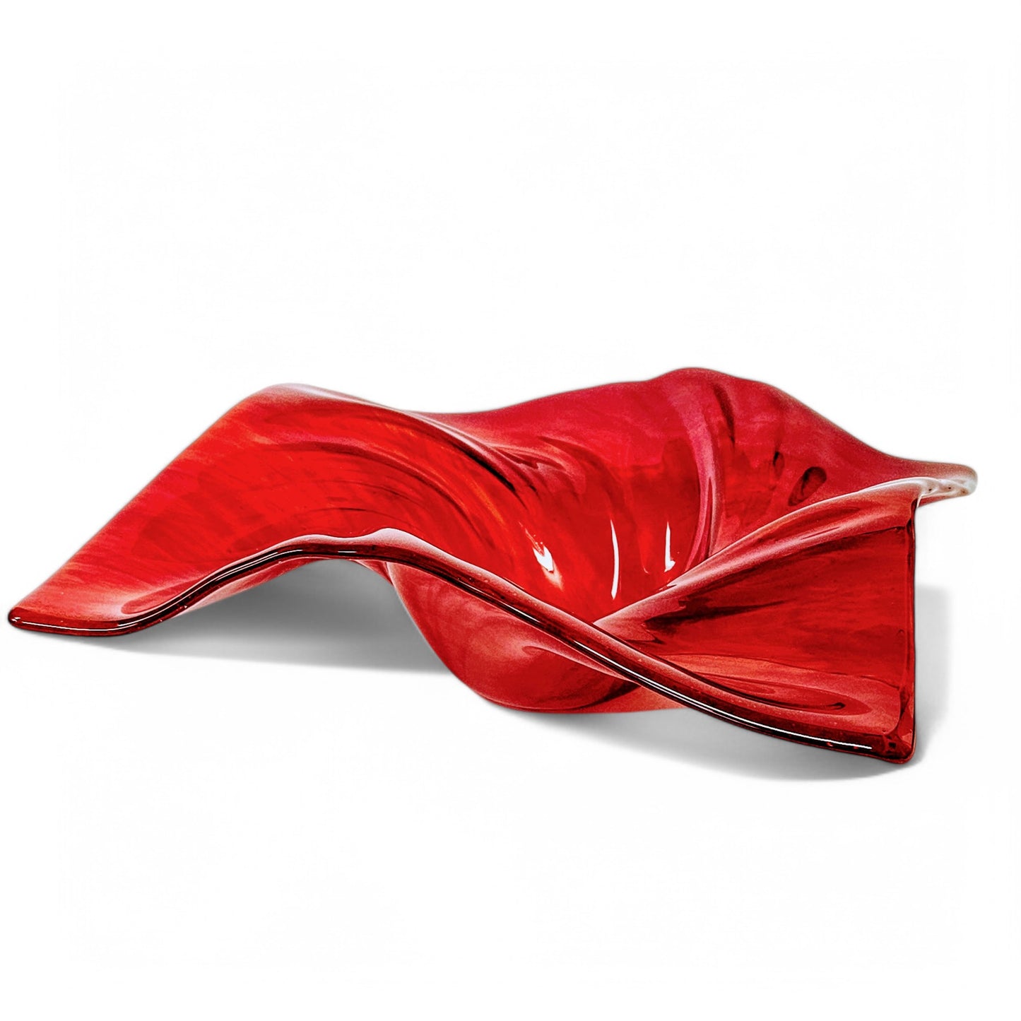 Glass Art Wave Bowl in Orange and Red | Modern Square Decorative Centerpiece Bowls