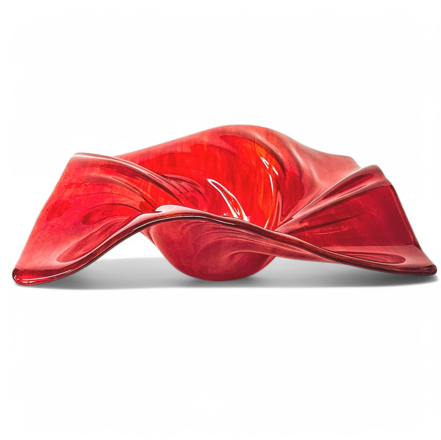 Glass Art Wave Bowl in Orange and Red | Modern Square Decorative Centerpiece Bowls