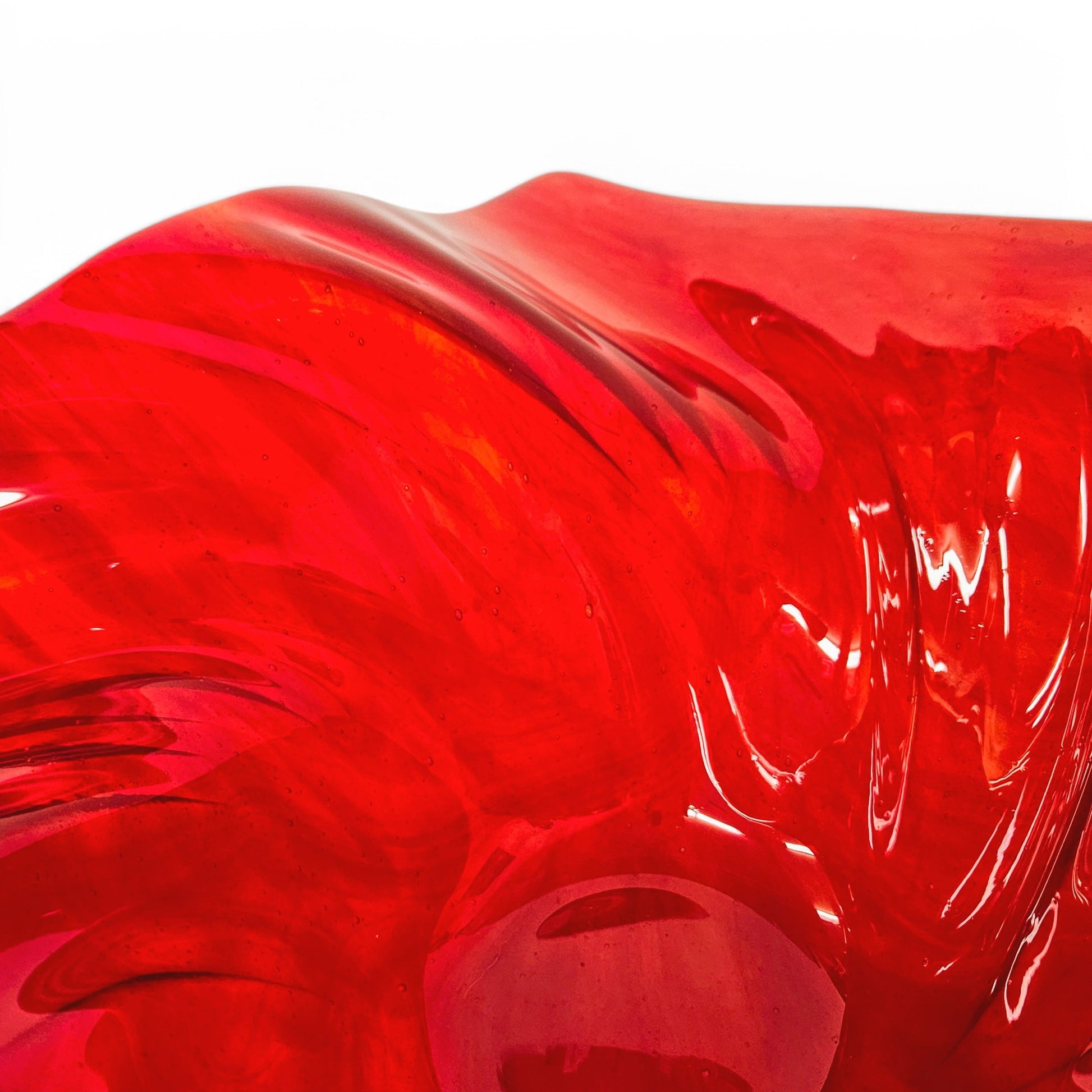 Glass Art Wave Bowl in Orange and Red | Modern Square Decorative Centerpiece Bowls